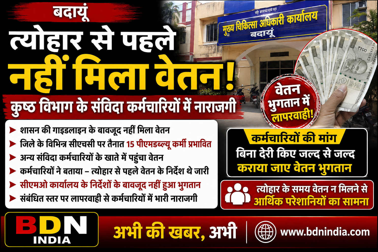 त्योहार से पहले कुष्ठ विभाग के संविदा कर्मचारियों को नहीं मिला वेतन