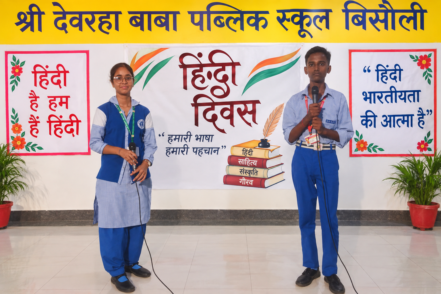 बिसौली। श्री देवरहा बाबा पब्लिक स्कूल में हिंदी दिवस